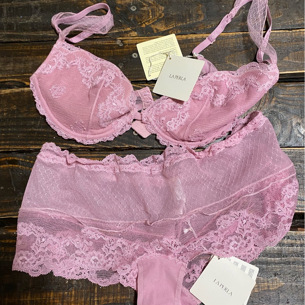 La Perla Purple Pink Sheer Bra & Panty Set Brand New with Tags